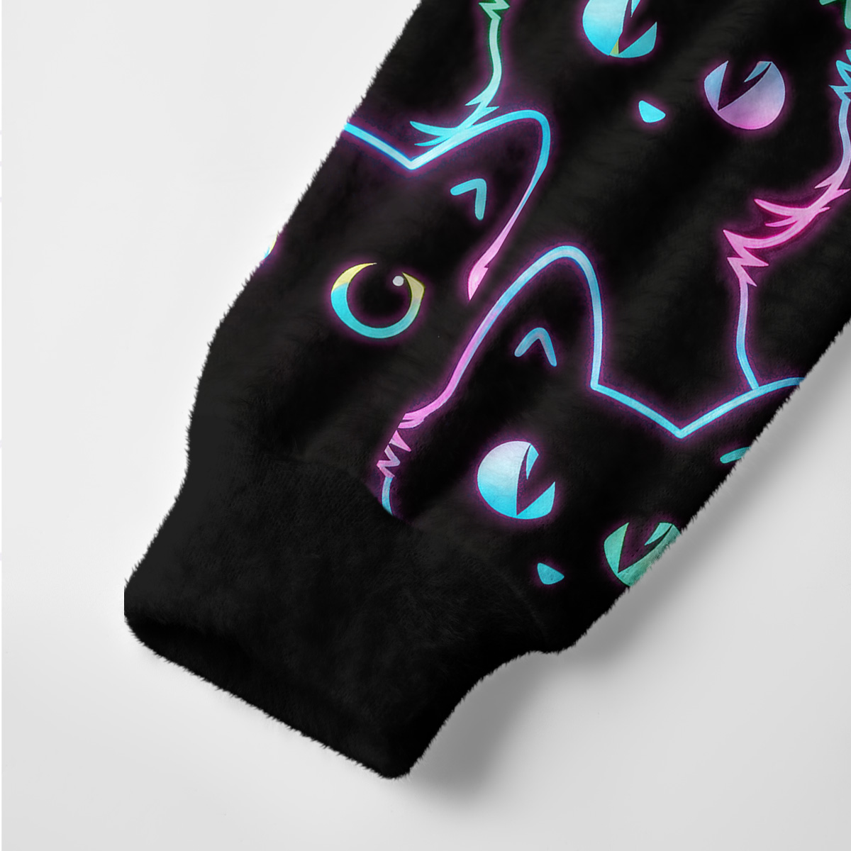 Purplehecate Neon Glow Stacked Cats Ugly Cardigan Sweaters