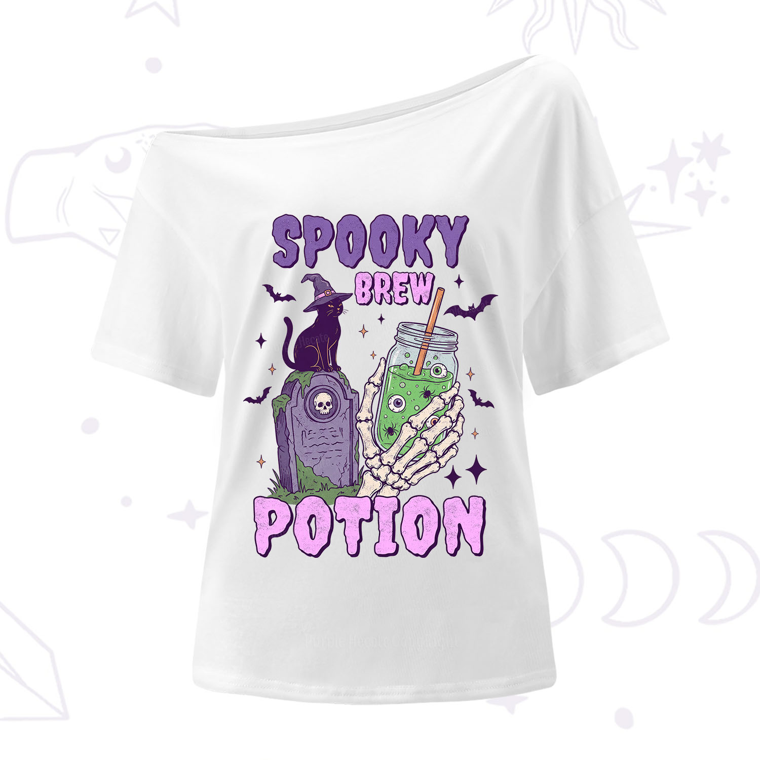 Purplehecate Spooky Brew Potion Halloween One Shoulder T-Shirt
