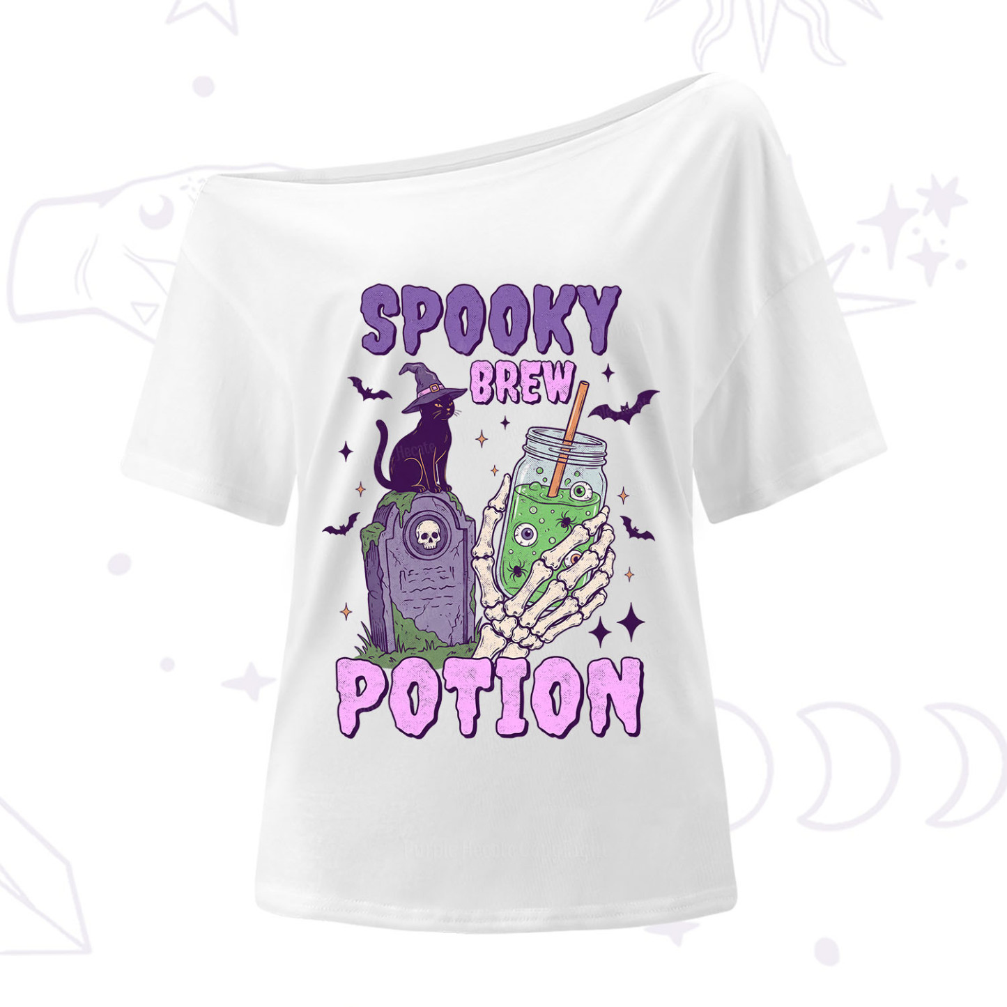 Purplehecate Spooky Brew Potion Halloween One Shoulder T-Shirt