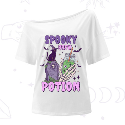Purplehecate Spooky Brew Potion Halloween One Shoulder T-Shirt