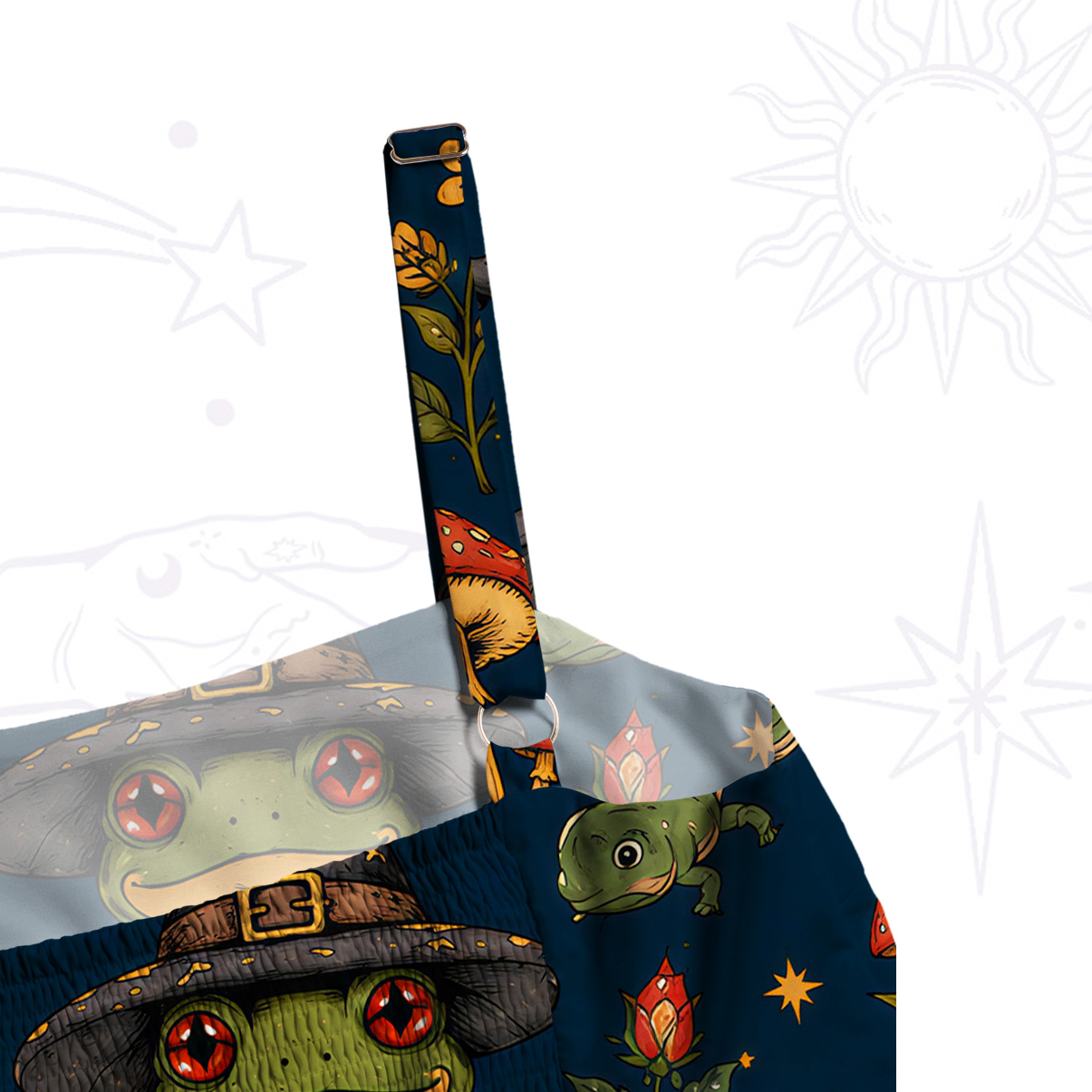 Purplehecate Forest Frog Wizard Print Wide Straps Maxi Dress