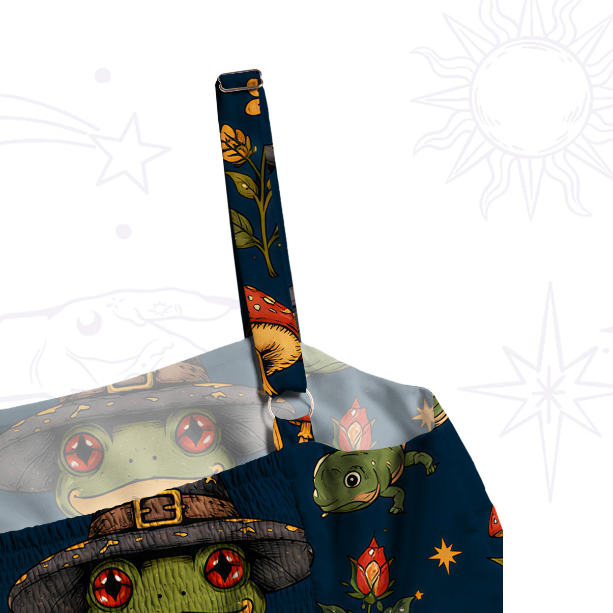 Purplehecate Forest Frog Wizard Print Wide Straps Maxi Dress