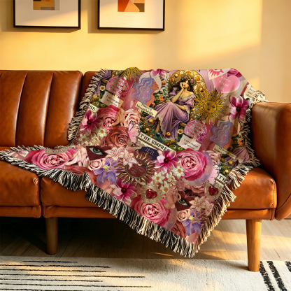 Purplehecate Divine Empress Tarot Collage Woven Tapestry Blanket