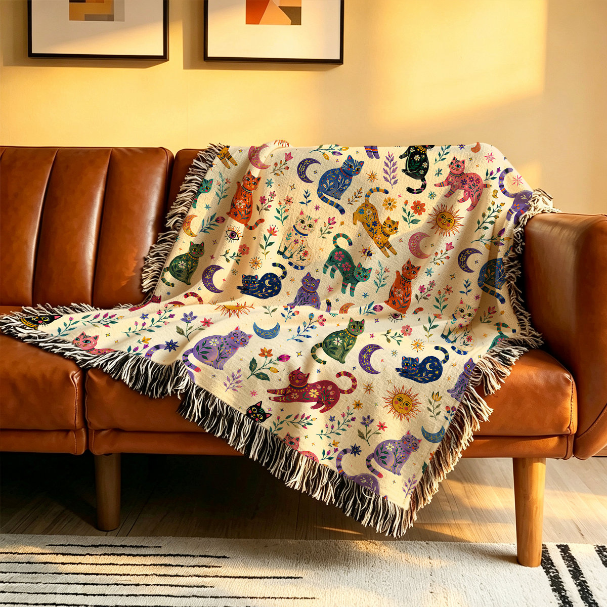Purplehecate Rainbow Magic Cats Woven Tapestry Blanket