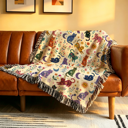 Purplehecate Rainbow Magic Cats Woven Tapestry Blanket