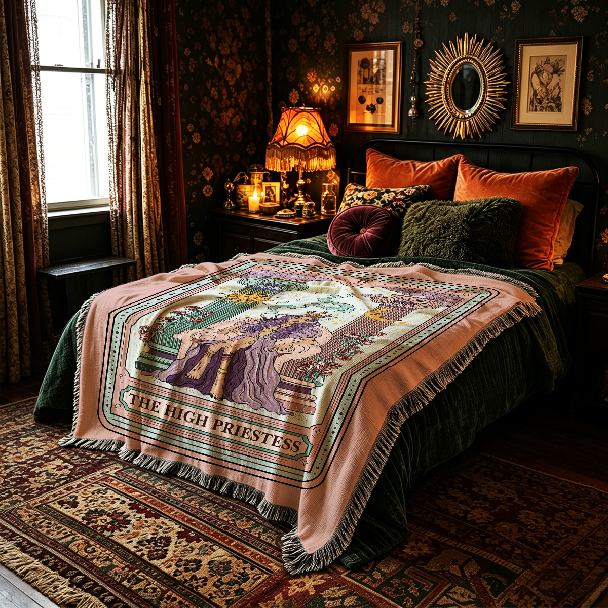Purplehecate The High Priestess Tarot Card Woven Tapestry Blanket