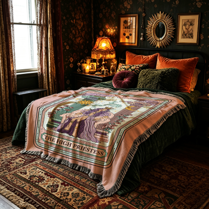 Purplehecate The High Priestess Tarot Card Woven Tapestry Blanket