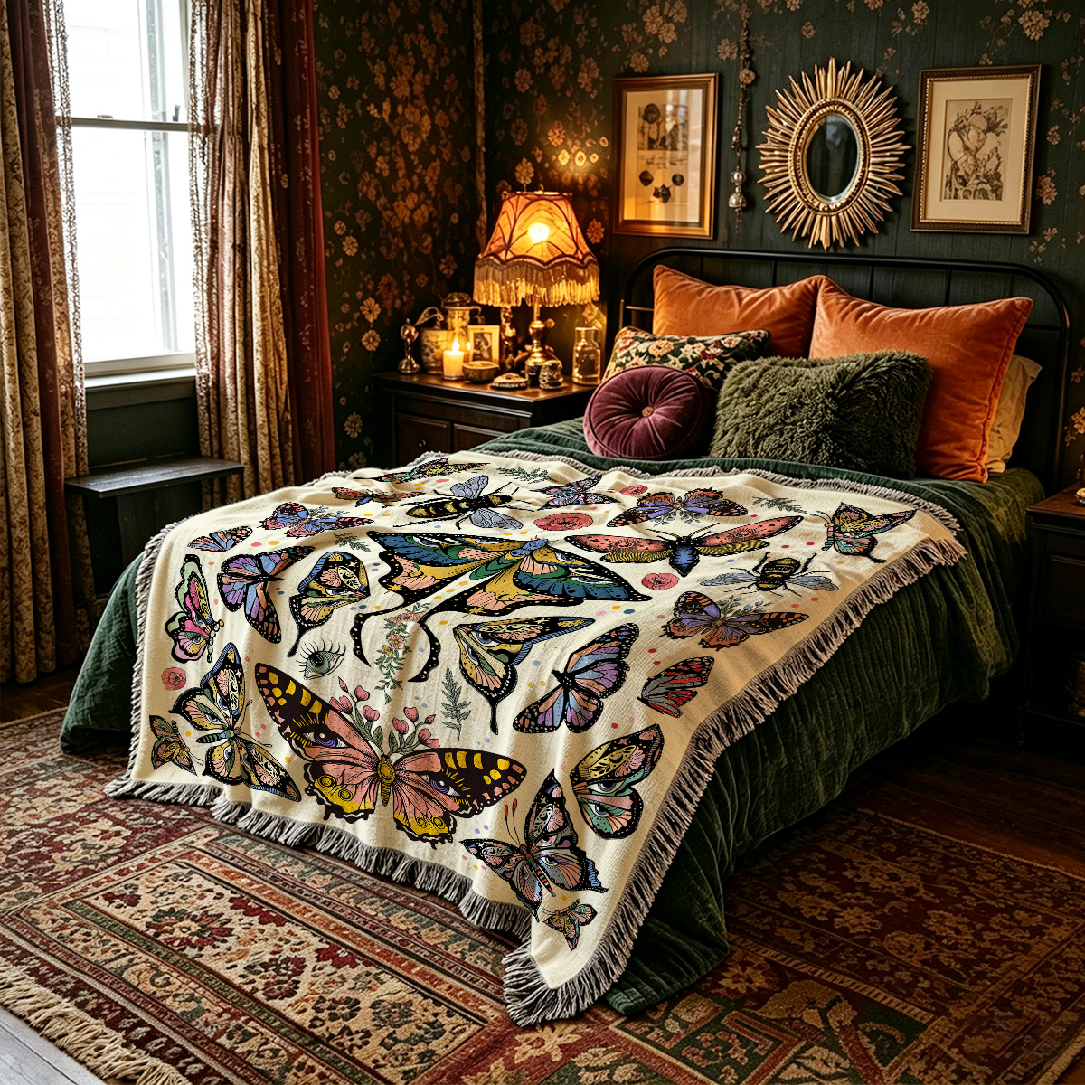 Purplehecate Mystical Butterfly & Moth Woven Tapestry Blanket