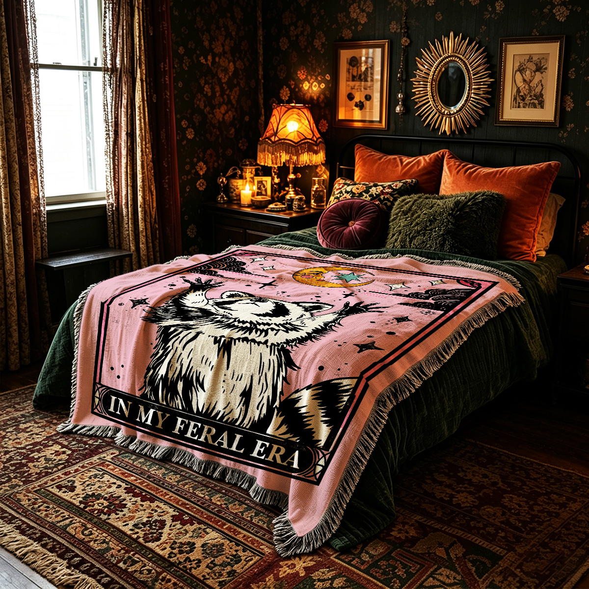 Purplehecate The In My Feral Era Tarot Raccoon Woven Tapestry Blanket