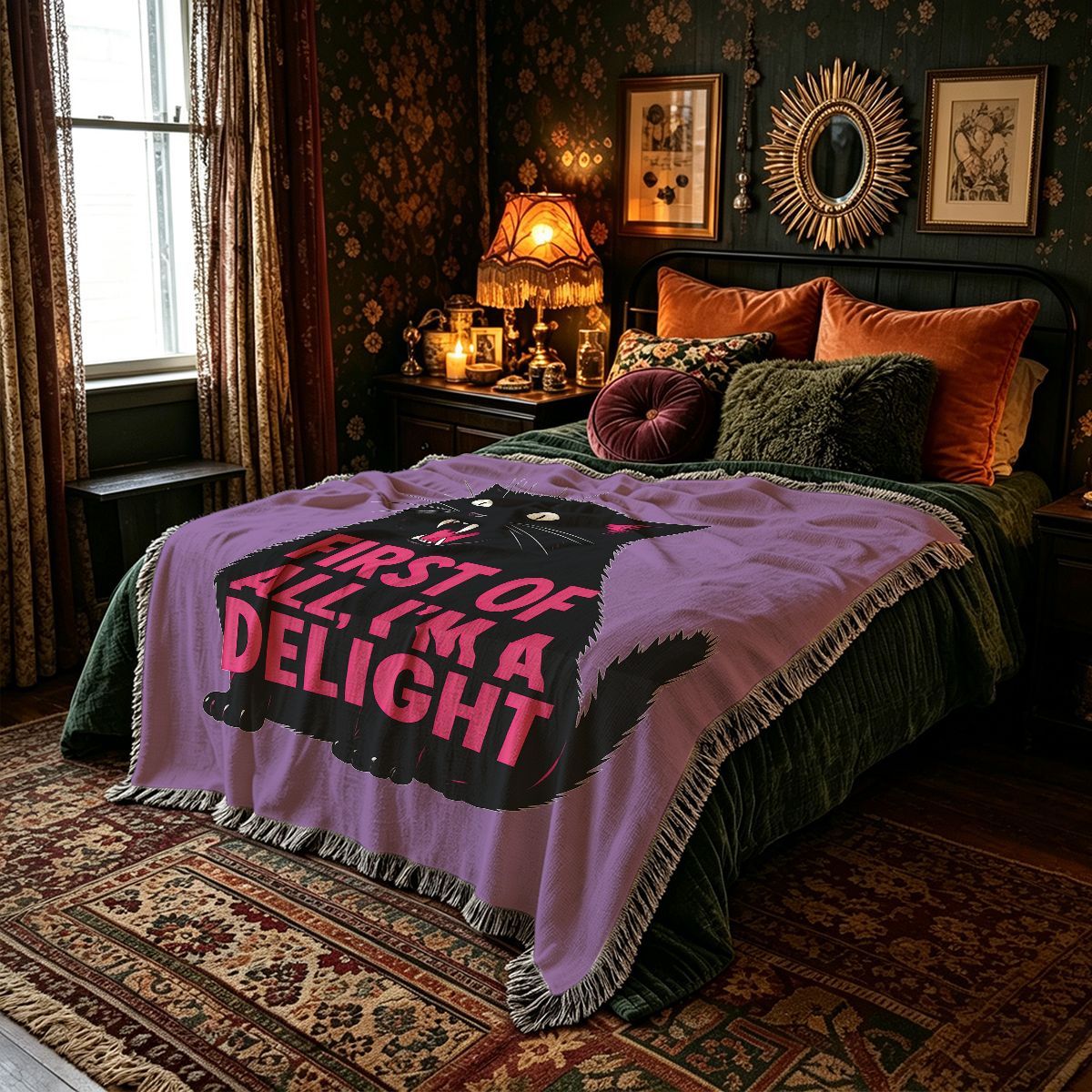 Purplehecate First Of All I'm A Delight Cat Woven Tapestry Blanket