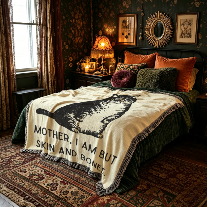 Purplehecate Cat Mother I Am But Skin And Bones Woven Tapestry Blanket