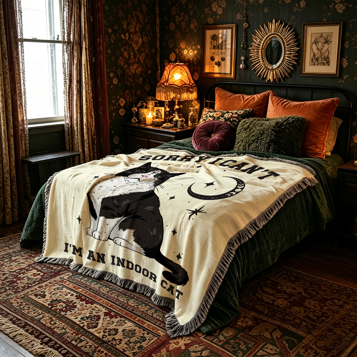 Purplehecate Sorry I Can't Go I'm an Indoor Cat Woven Tapestry Blanket