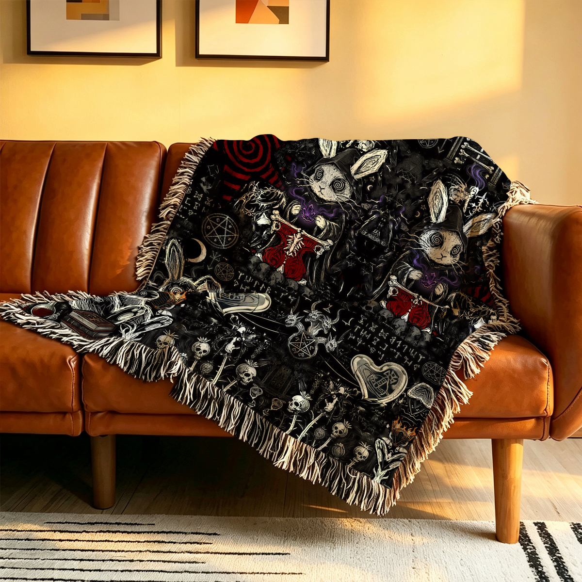 Purplehecate Gothic Cursed Bunny Ritual Woven Tapestry Blanket