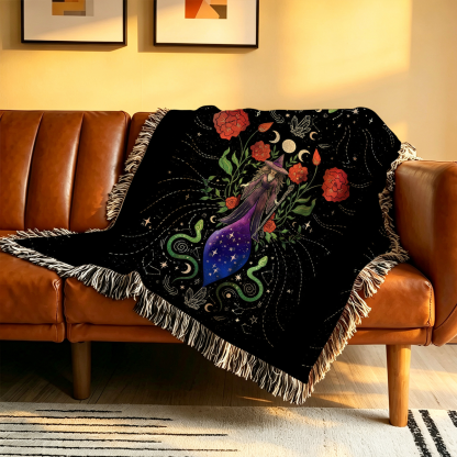 Purplehecate Moon Witch Garden Woven Tapestry Blanket