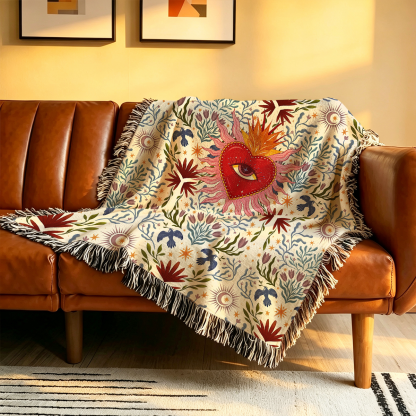 Purplehecate Sacred Flame Heart Woven Tapestry Blanket