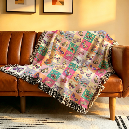 Purplehecate Dreamy Butterfly Garden Woven Tapestry Blanket