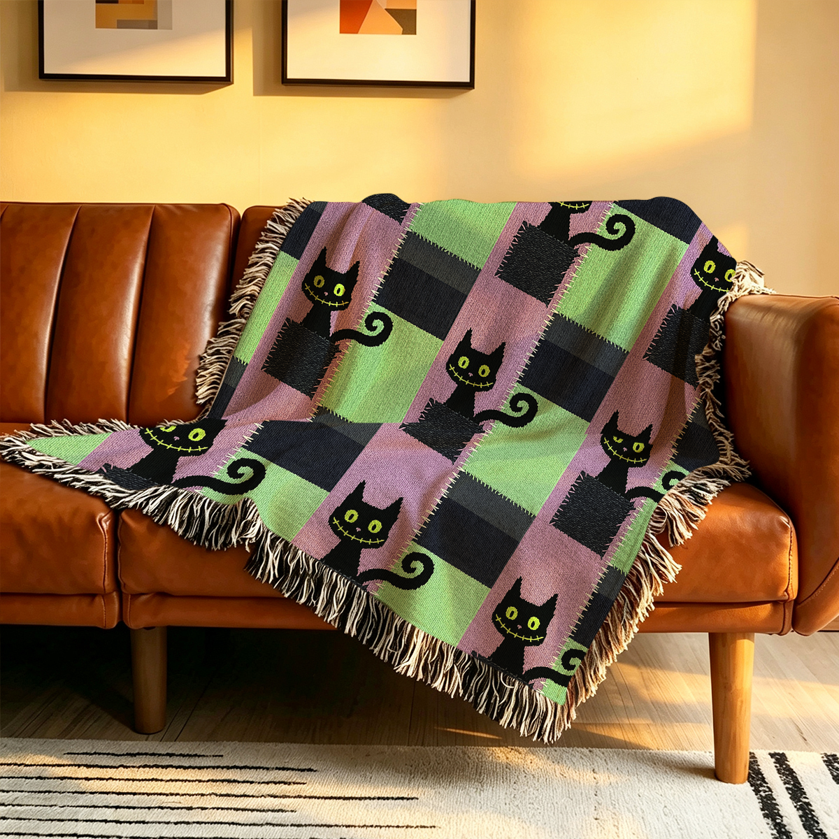 Purplehecate Monster Black Cat Woven Tapestry Blanket