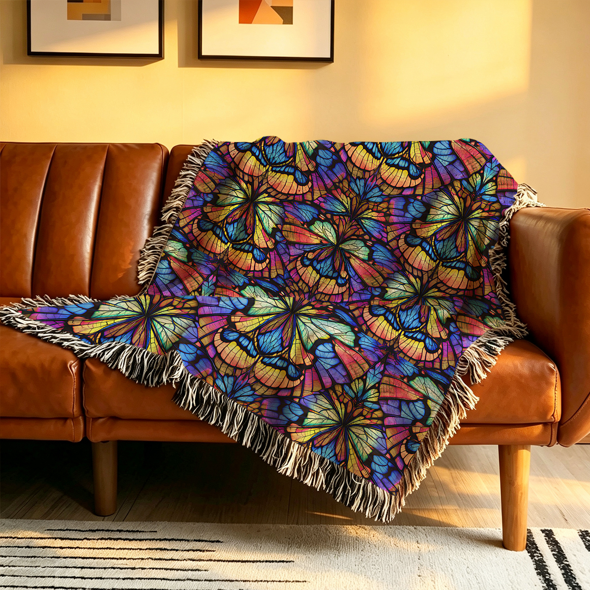 Purplehecate Colorful Butterfly Wing Pattern Woven Tapestry Blanket