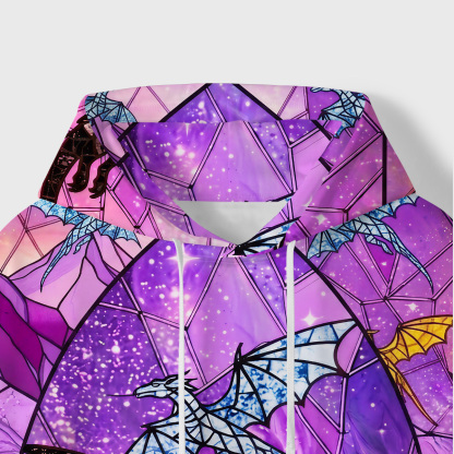 Purplehecate Stained Glass Sky Dragons All-Over Print Hoodie