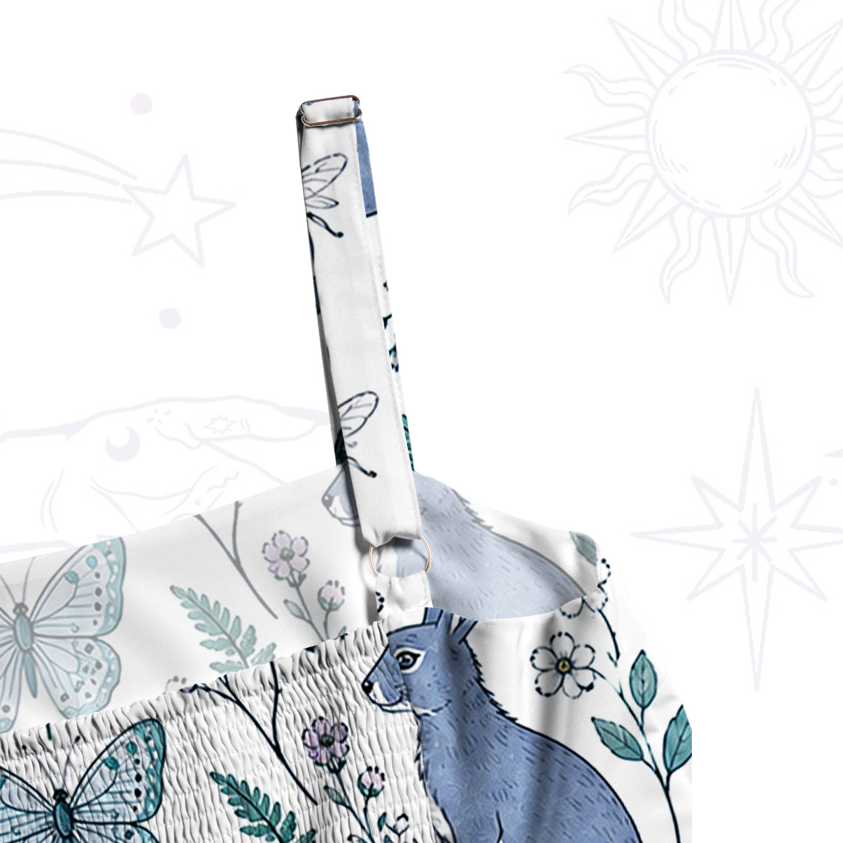 Purplehecate Enchanted Forest Fox and Bunny Wide Straps Maxi Dress