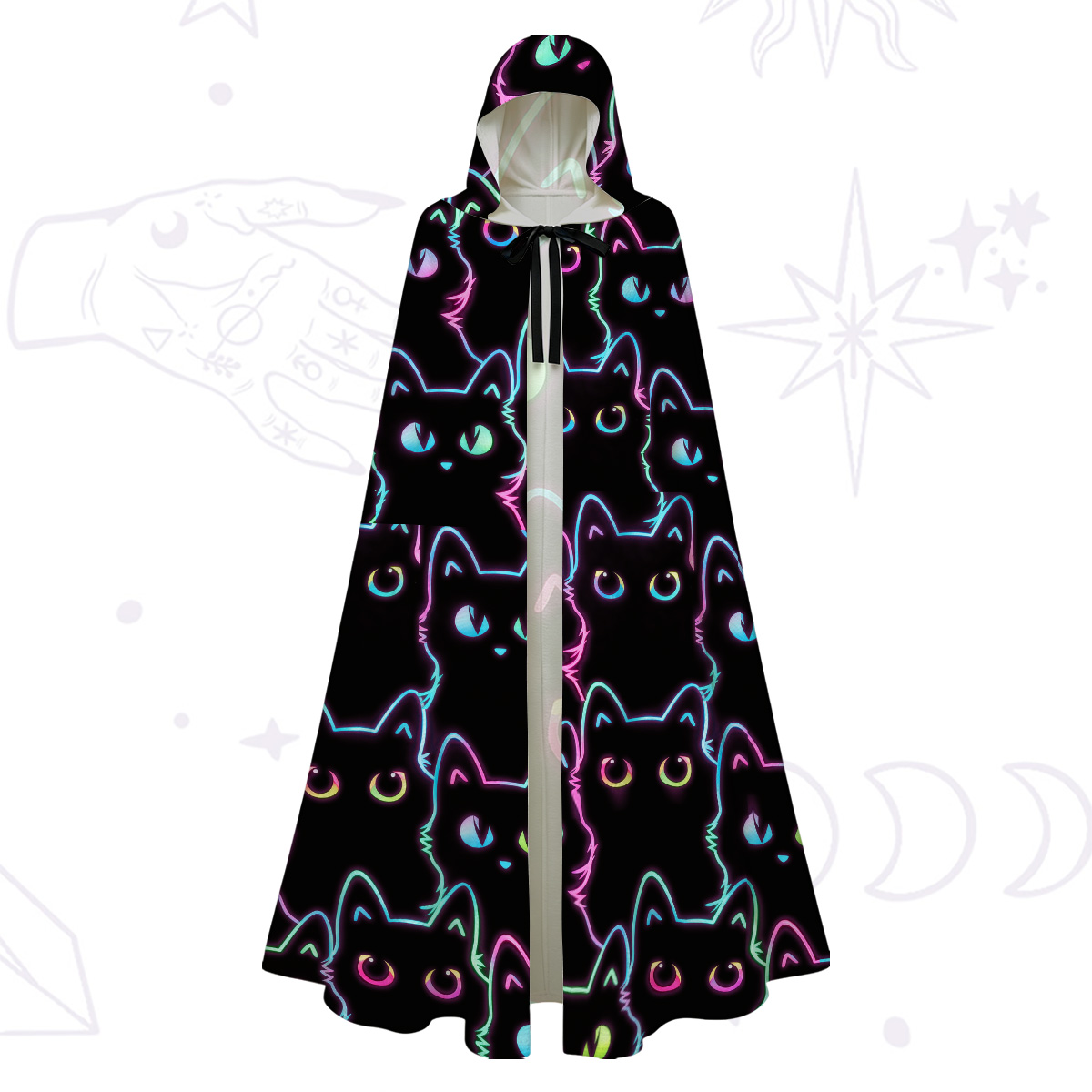 Purplehecate Neon Glow Stacked Cats Hooded Cloak