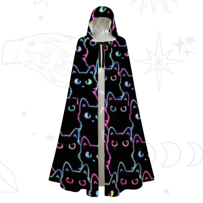 Purplehecate Neon Glow Stacked Cats Hooded Cloak