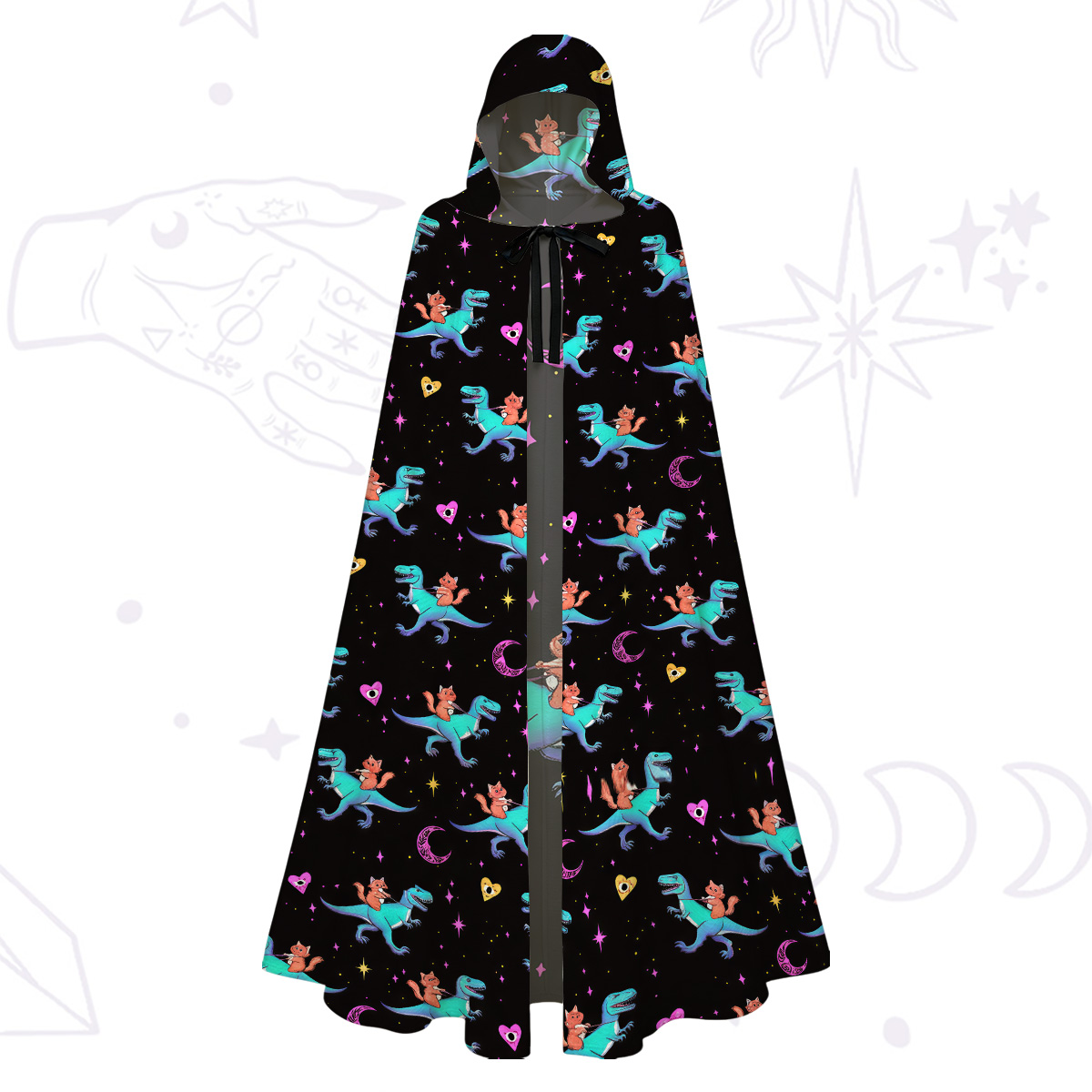 Purplehecate Witch Cat Rides the Dino Hooded Cloak
