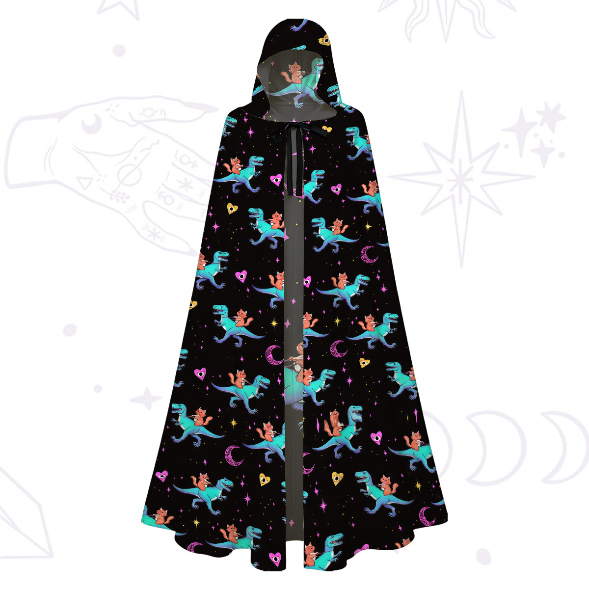 Purplehecate Witch Cat Rides the Dino Hooded Cloak