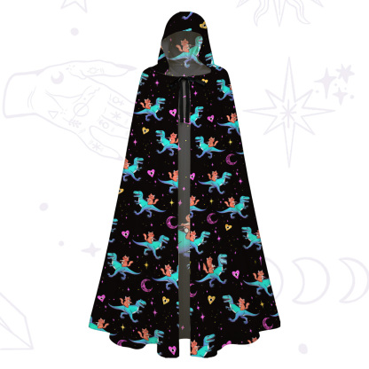 Purplehecate Witch Cat Rides the Dino Hooded Cloak