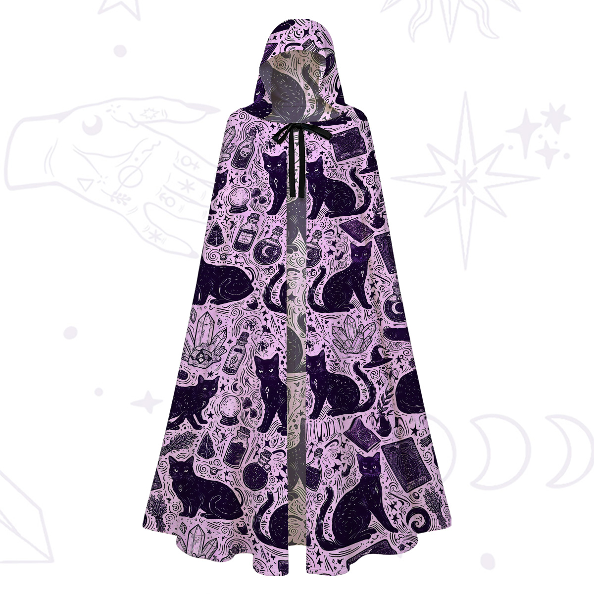 Purplehecate Midnight Black Cat Witch Potion Hooded Cloak