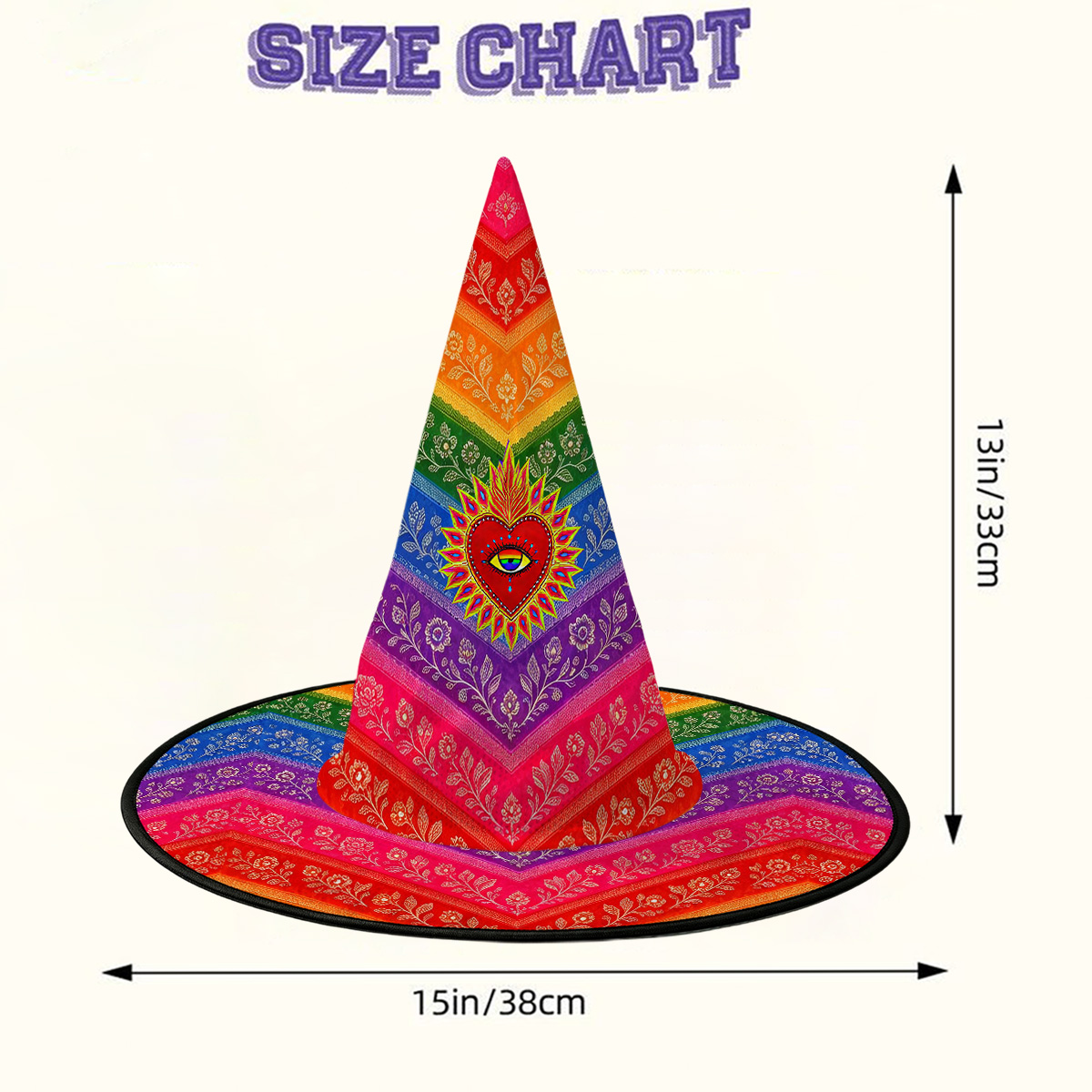 Purplehecate Rainbow Striped Sacred Heart Witch Hat
