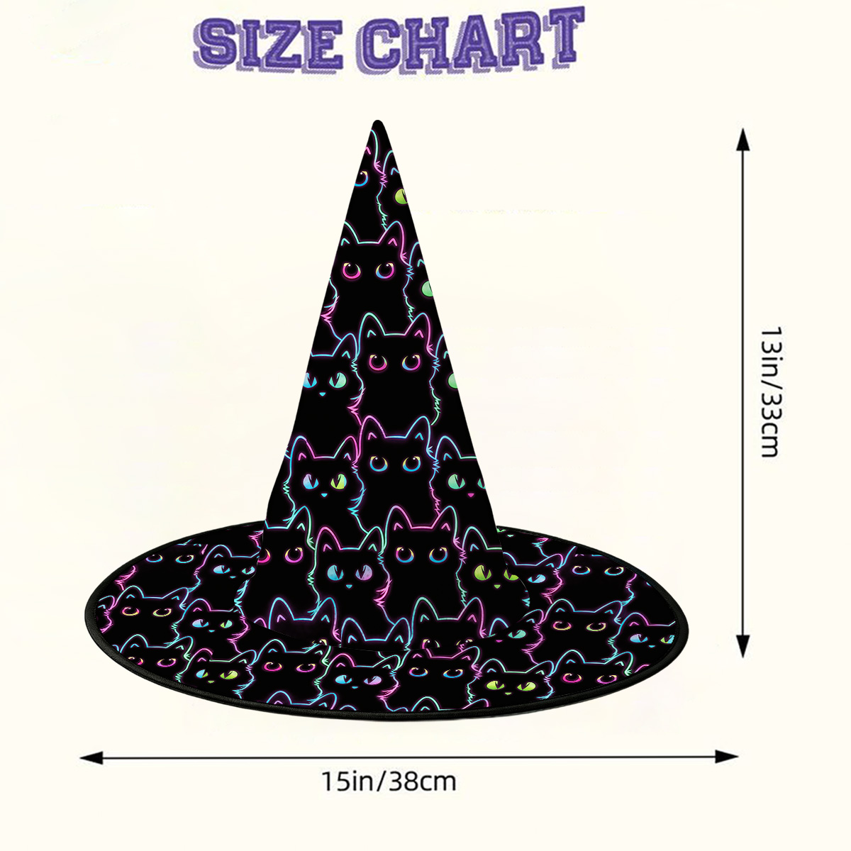 Purplehecate Neon Glow Stacked Cats Witch Hat