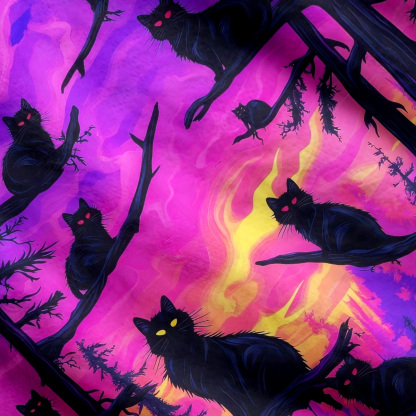 Purplehecate Twilight Forest Guardian Cat Cardigan Sweaters