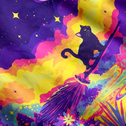Purplehecate Midnight Cosmic Cat Fantasy Cardigan Sweaters