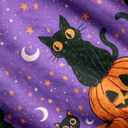 Purplehecate Halloween Black Cat Pumpkin Cardigan Sweaters