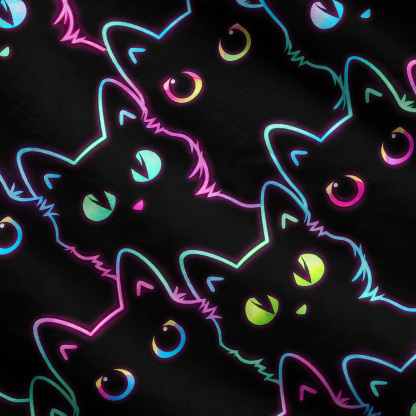 Purplehecate Neon Glow Stacked Cats One Shoulder Sweaters