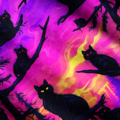 Purplehecate Midnight Cosmic Cat Fantasy One Shoulder Sweaters