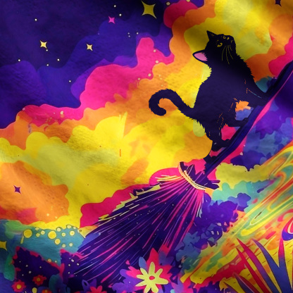 Purplehecate Midnight Cosmic Cat Fantasy One Shoulder Sweaters