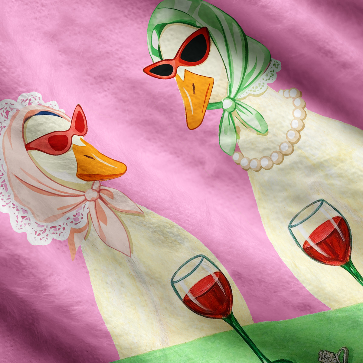 Purplehecate Tipsy Goose Wine Party One Shoulder Sweaters