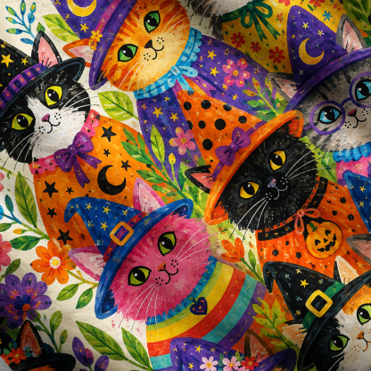 Purplehecate Witchy Meow-Meow Gathering One Shoulder Sweaters