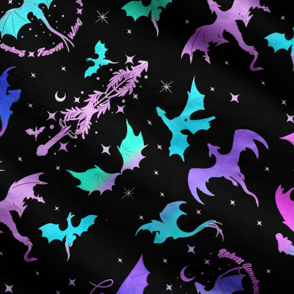 Purplehecate Neon Fantasy Dragon Allover One Shoulder Sweaters