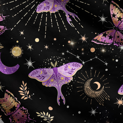 Purplehecate Starry Night Lunar Moth One Shoulder Sweaters