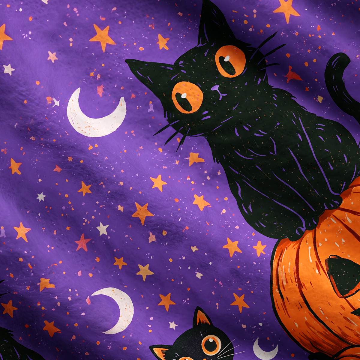 Purplehecate Halloween Black Cat Pumpkin One Shoulder Sweaters