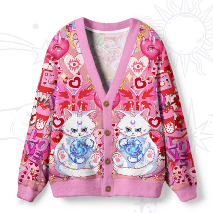 Purplehecate Pink Psychic Unicorn Cats Ugly Cardigan Sweaters