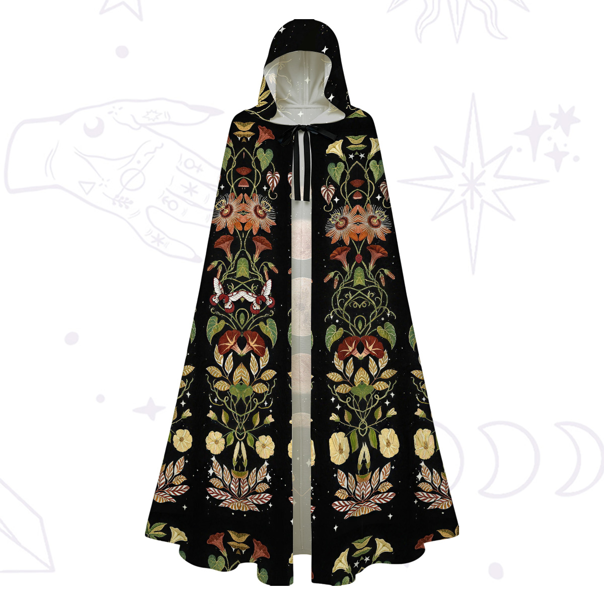 Purplehecate Moon Phase Floral Hooded Cloak