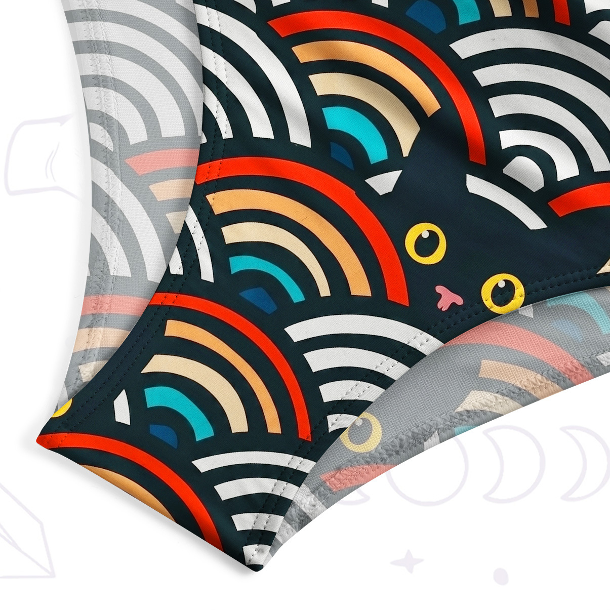 Purplehecate Rainbow Black Cat Waves One-Piece Swimsuit
