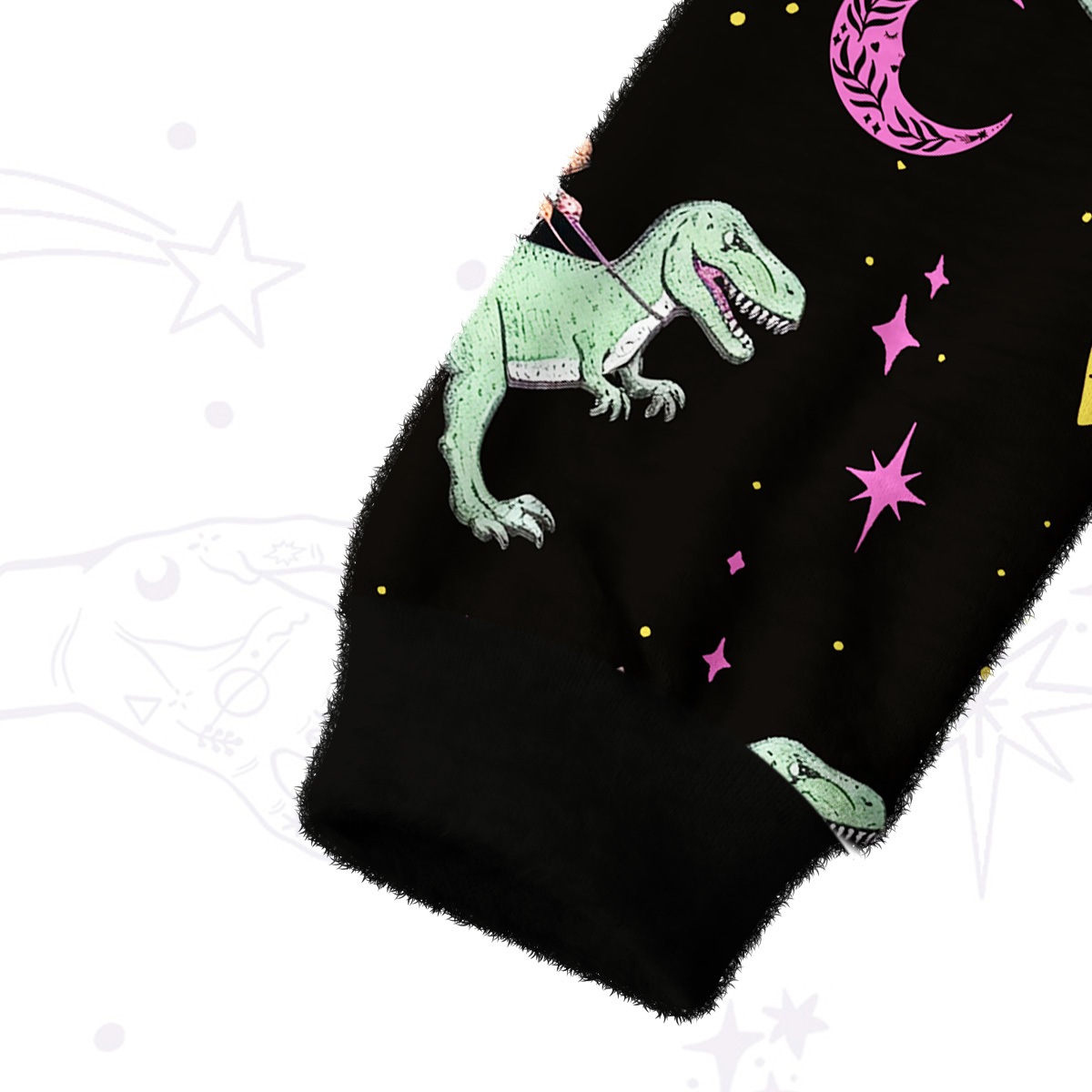 Purplehecate Witch Cat Rides the Dino Fuzzy Crewneck Sweater
