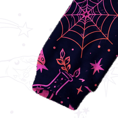 Purplehecate Spooky Night Doodles Halloween Fuzzy Crewneck Sweater