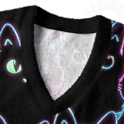 Purplehecate Neon Glow Stacked Cats Ugly Sweater Vest