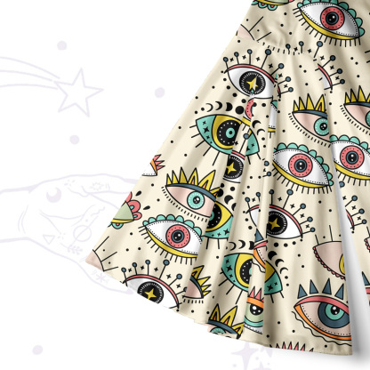 Purplehecate Evil Eye Pattern Bell Sleeve Dress